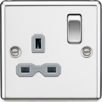 Knightsbridge CL7PCGx10 Rounded Edge 13A 1G DP Switched Socket - Polished Chrome + Grey Insert (10 Pack)