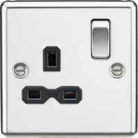 Knightsbridge CL7PCx10 Rounded Edge 13A 1G DP Switched Socket - Polished Chrome + Black Insert (10 Pack)