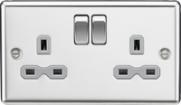 Knightsbridge CL9PCGx5 Rounded Edge 13A 2G DP Switched Socket - Polished Chrome + Grey Insert (5 Pack)