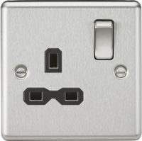 Knightsbridge CL7BCx10 Rounded Edge 13A 1G DP Switched Socket - Brushed Chrome + Black Insert (10 Pack)