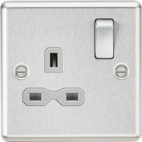 Knightsbridge CL7BCGx10 Rounded Edge 13A 1G DP Switched Socket - Brushed Chrome + Grey Insert (10 Pack)
