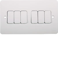 Hager WMPS62 Sollysta White Moulded 10AX 6 Gang 2 Way Wall Switch