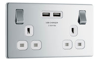 BG FPC22U3W Flatplate Screwless Double Socket + 2x USB(3.1A) - White Insert - Polished Chrome