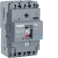 Hager HDA063U 63A 18kA Triple Pole Adjustable Thermal TM MCCB h3 x160