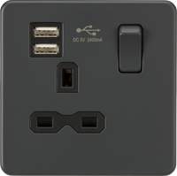 Knightsbridge SFR9124AT Screwless 13A 1G Switched Socket + 2xUSB 2.4A - Anthracite