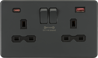 Knightsbridge SFR9909AT Screwless 13A 2G DP Switched Socket + 2xUSB (A+C) FAST - Anthracite