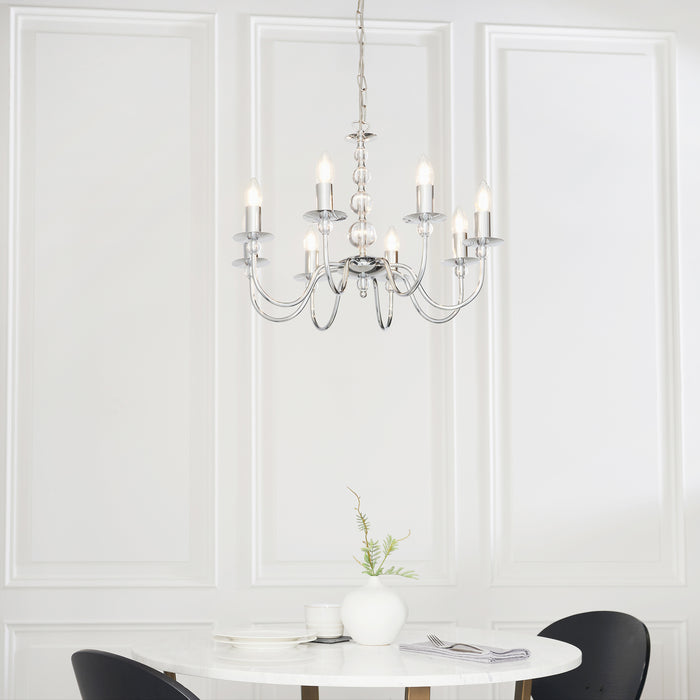 Endon 2013-8CH Parkstone 8lt Pendant Chrome plate & clear glass 8 x 60W E14 candle (Required) - westbasedirect.com