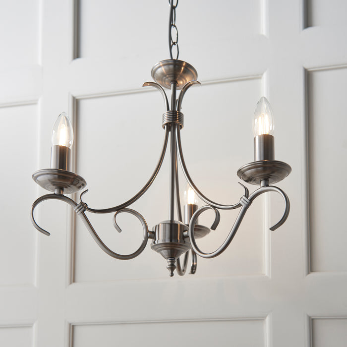 Endon 2030-3AS Bernice 3lt Pendant Antique silver effect plate 3 x 60W E14 candle (Required) - westbasedirect.com
