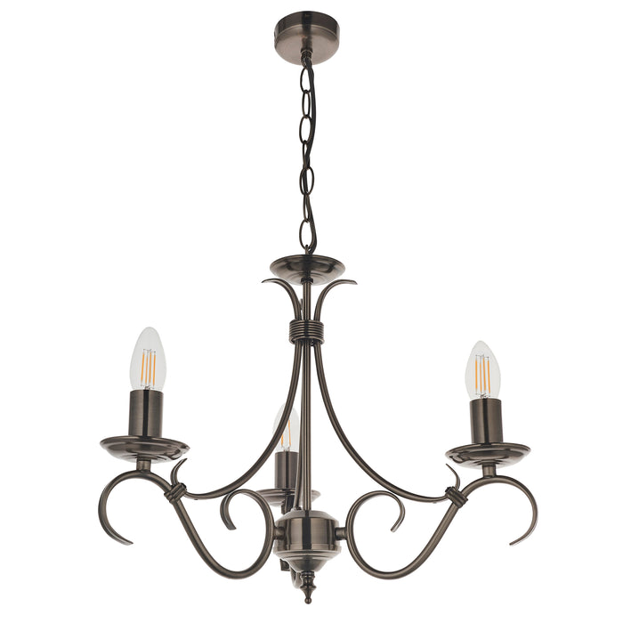 Endon 2030-3AS Bernice 3lt Pendant Antique silver effect plate 3 x 60W E14 candle (Required) - westbasedirect.com