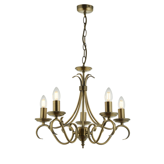 Endon 2030-5AN Bernice 5lt Pendant Antique brass plate 5 x 60W E14 candle (Required) - westbasedirect.com