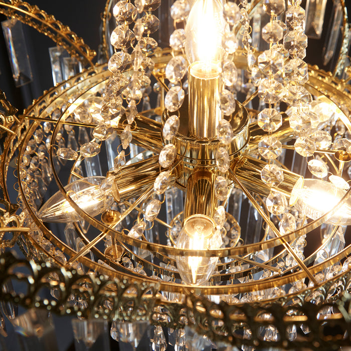 Endon 96819-GO Adagio 9lt Pendant Clear glass & gold effect plate 9 x 6W LED E14 (Required) - westbasedirect.com