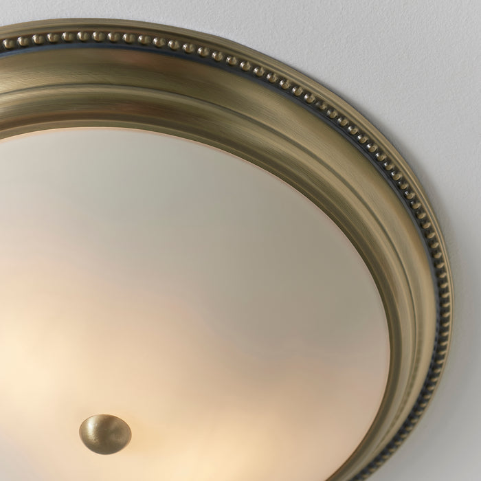 Endon 91121 Atlas 2lt Flush Antique brass plate & frosted glass 2 x 40W E27 GLS (Required) - westbasedirect.com