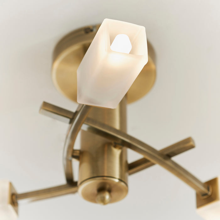 Endon 146-3AB Havana 3lt Semi flush Antique brass plate & frosted glass 3 x 3W LED G9 (Required) - westbasedirect.com