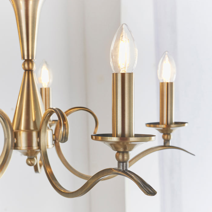 Endon KORA-5AB Kora 5lt Pendant Antique brass plate 5 x 40W E14 candle (Required) - westbasedirect.com