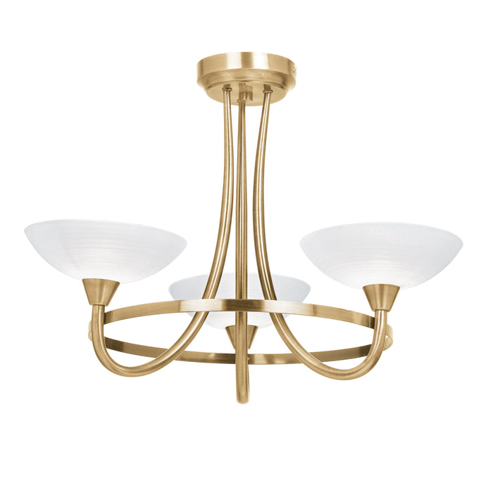 Endon CAGNEY-3AB Cagney 3lt Semi flush Antique brass plate & white glass 3 x 33W G9 clear capsule (Required) - westbasedirect.com