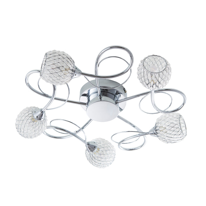 Endon AHERNE-5CH Aherne 5lt Semi flush Chrome plate with clear glass & chrome wire 5 x 33W G9 clear capsule (Required) - westbasedirect.com