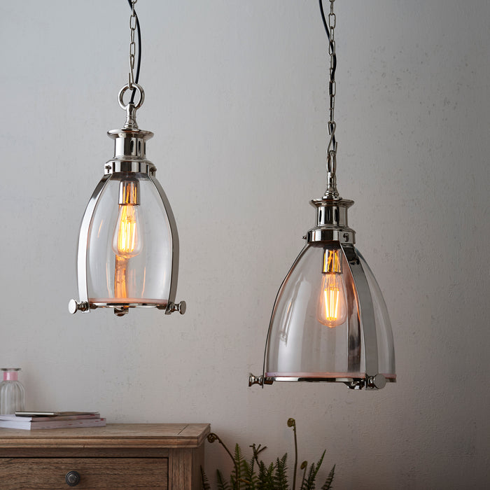Endon EH-STORNI-S Storni 1lt Pendant Polished nickel plate & clear glass 40W E27 GLS (Required) - westbasedirect.com