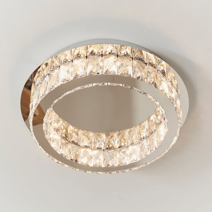 Endon 61340 Swayze 1lt Flush Chrome plate & clear faceted acrylic 15.98W LED (SMD 5730) Warm White - westbasedirect.com