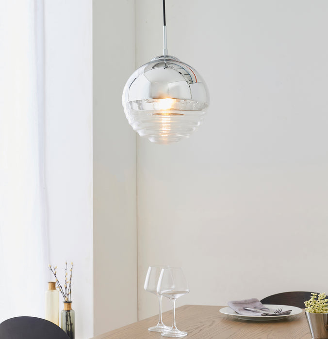 Endon 68959 Paloma 1lt Pendant Chrome plate & clear ribbed glass 7W LED E14 (Required) - westbasedirect.com