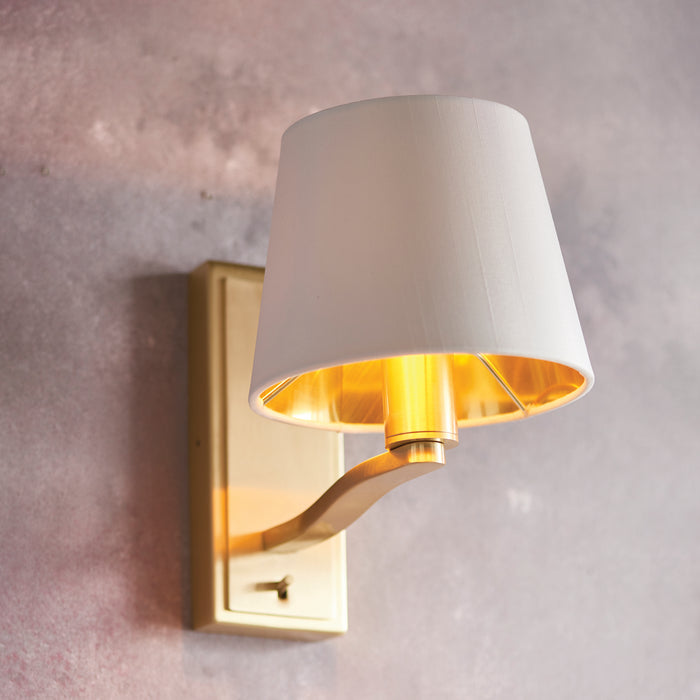 Endon 69083 Harvey 1lt Wall Brushed satin gold finish & vintage white fabric 40W E14 golf (Required) - westbasedirect.com