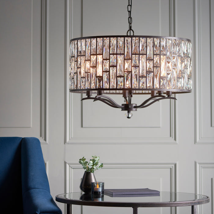 Endon 69391 Belle 8lt Pendant Dark bronze paint & clear crystal 8 x 40W E14 candle (Required) - westbasedirect.com
