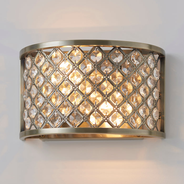 Endon 70559 Hudson 2lt Wall Antique brass plate & clear crystal 2 x 60W E14 golf (Required) - westbasedirect.com