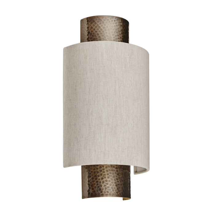 Endon 71308 Indara 1lt Wall Hammered bronze plate & natural linen mix fabric 40W E14 golf (Required) - westbasedirect.com