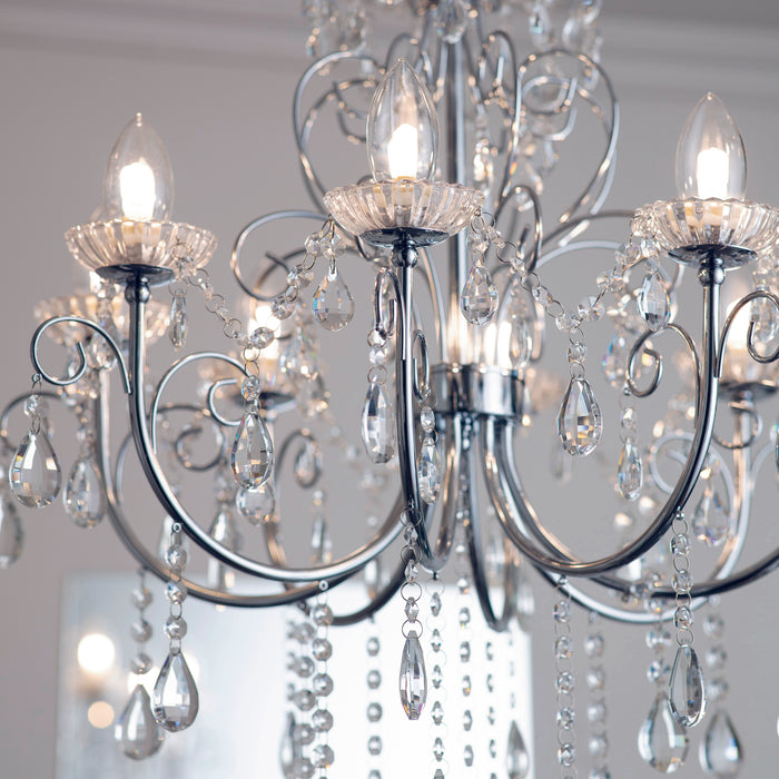 Endon 72561 Tabitha 8lt Pendant Chrome plate & clear crystal 8 x 18W G9 clear capsule (Required) - westbasedirect.com