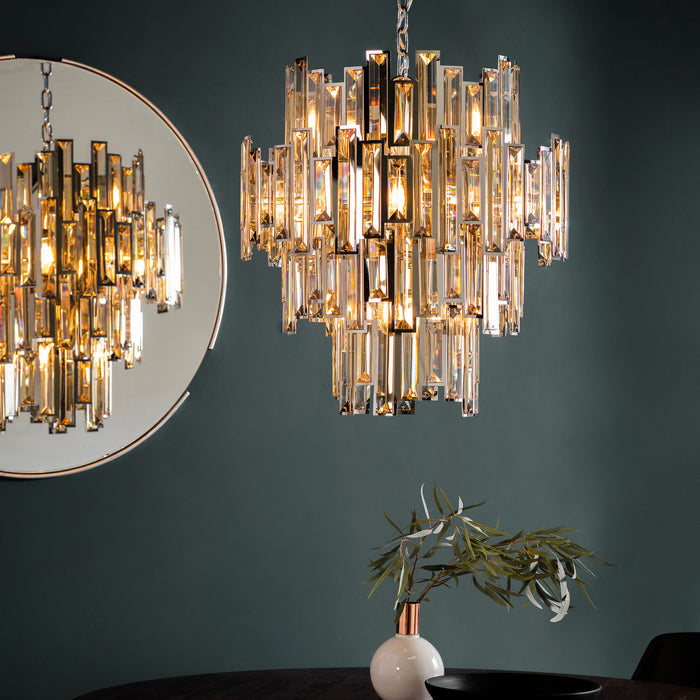 Endon 72744 Viviana 12lt Pendant Chrome plate & champagne crystal 12 x 40W E14 candle (Required) - westbasedirect.com