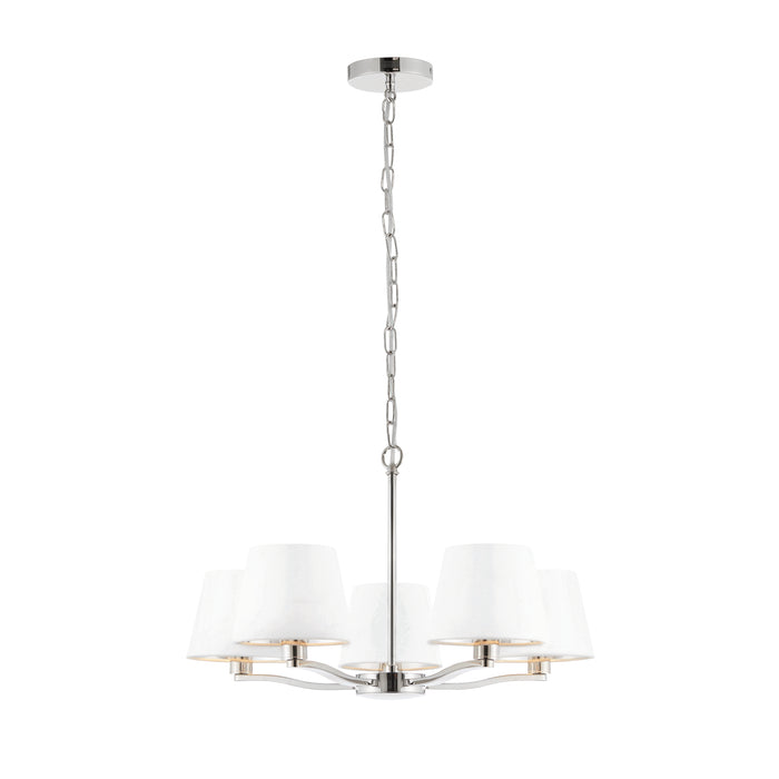 Endon 73022 Harvey 5lt Pendant Bright nickel plate & vintage white fabric 5 x 40W E14 candle (Required) - westbasedirect.com