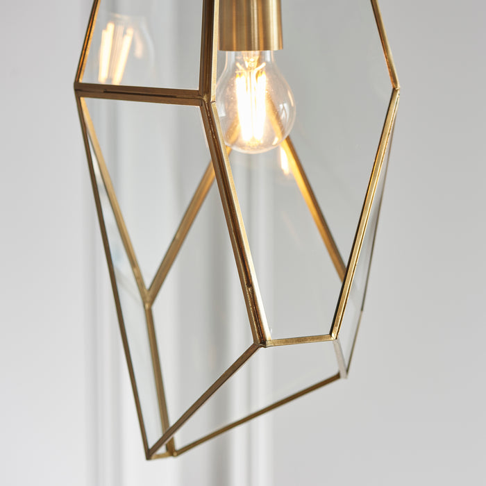 Endon 73117 Avery 1lt Pendant Antique brass plate & clear glass 40W E27 GLS (Required) - westbasedirect.com
