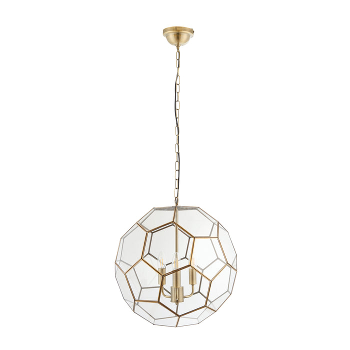 Endon 73560 Miele 3lt Pendant Antique brass plate & clear glass 3 x 40W E14 candle (Required) - westbasedirect.com