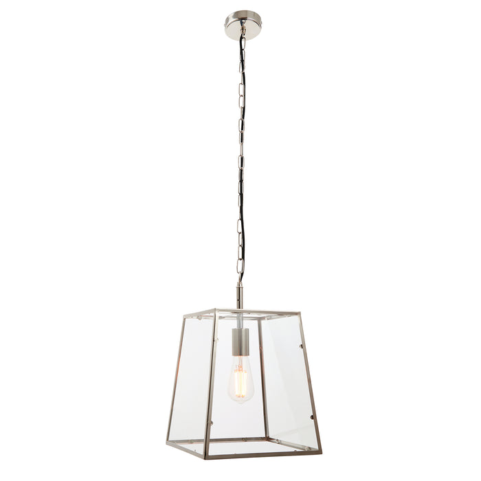 Endon 76225 Hurst 1lt Pendant Bright nickel plate & clear glass 10W LED E27 (Required) - westbasedirect.com