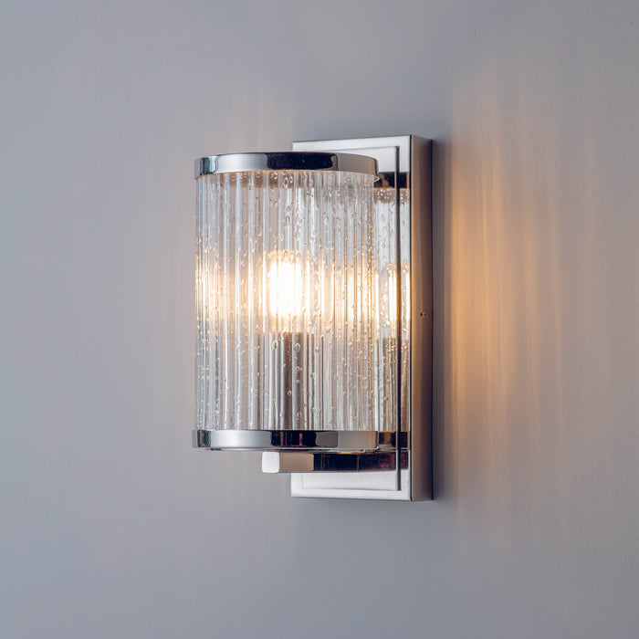 Endon 76259 Easton 1lt Wall Bright nickel plate & ribbed bubble glass 6W LED E14 (Required) - westbasedirect.com