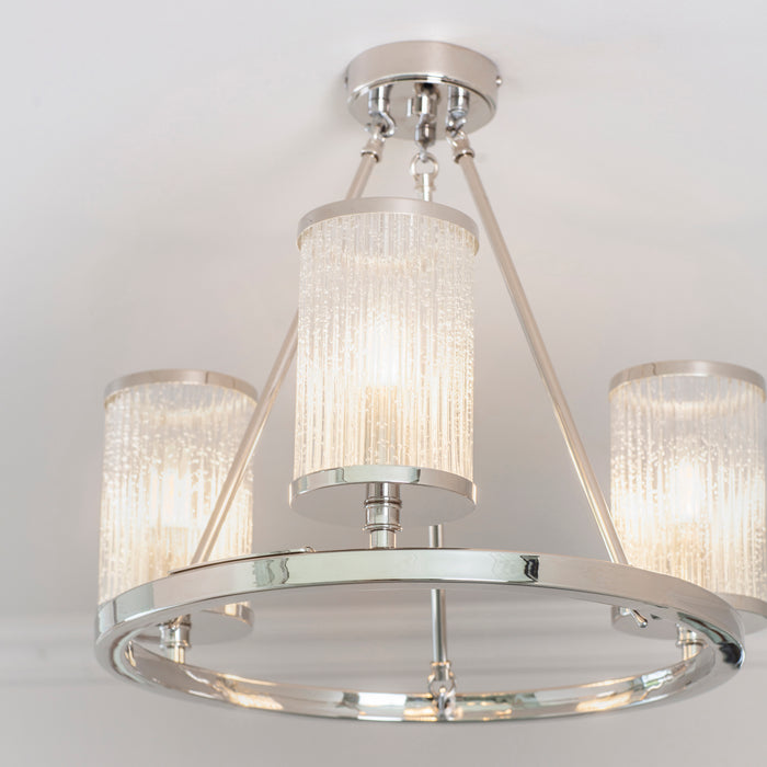 Endon 76261 Easton 3lt Semi flush Bright nickel plate & ribbed bubble glass 3 x 40W E14 candle (Required) - westbasedirect.com