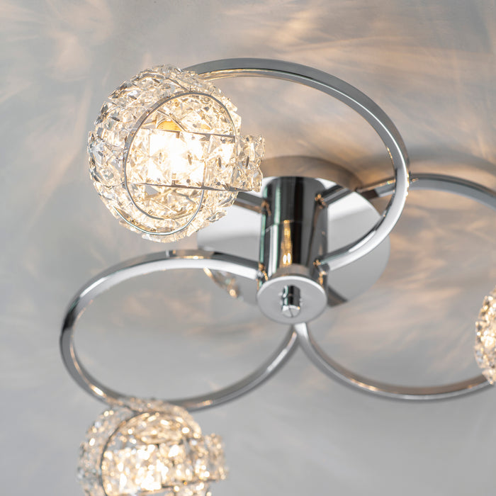 Endon 76285 Talia 3lt Semi flush Chrome plate & clear crystal 3 x 28W G9 clear capsule (Required) - westbasedirect.com