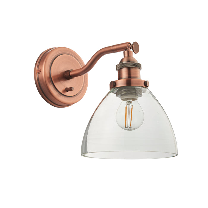 Endon 76334 Hansen 1lt Wall Aged copper plate & clear glass 40W E14 golf (Required) - westbasedirect.com