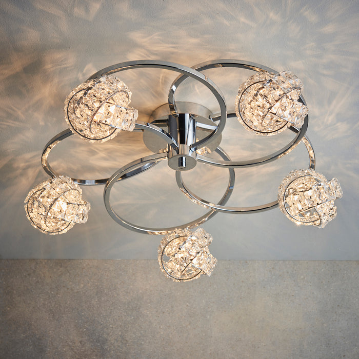 Endon 76595 Talia 5lt Semi flush Chrome plate & clear crystal 5 x 28W G9 clear capsule (Required) - westbasedirect.com