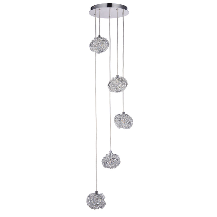 Endon 77566 Talia 5lt Pendant Chrome plate & clear crystal 5 x 28W G9 clear capsule (Required) - westbasedirect.com