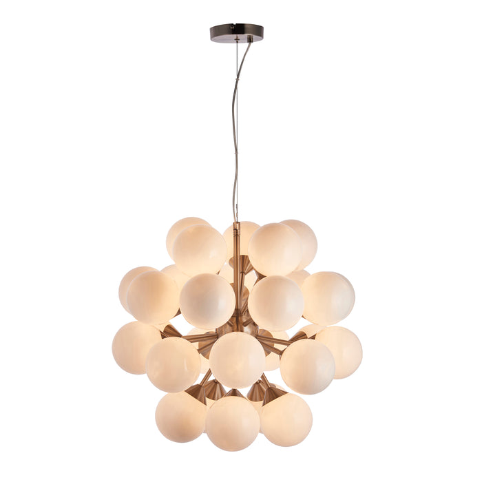 Endon 77587 Oscar 28lt Pendant Satin nickel plate & gloss white glass 28 x 18W G9 clear capsule (Required) - westbasedirect.com