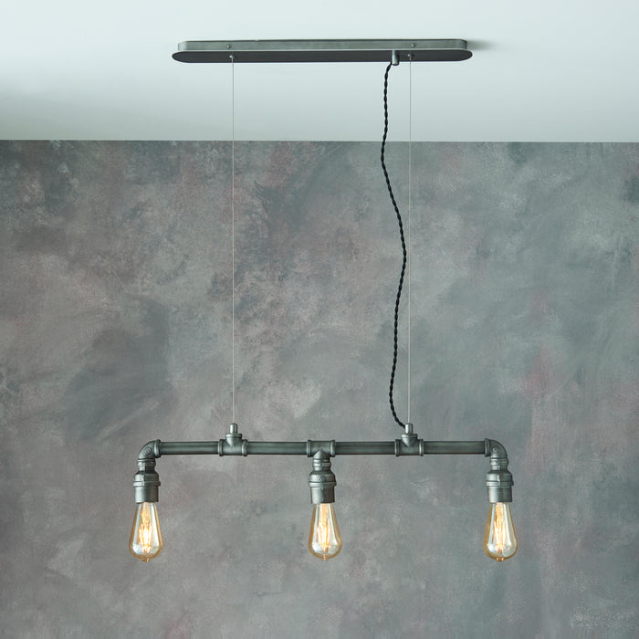 Endon 78764 Pipe 3lt Pendant Aged pewter paint 3 x 40W E27 GLS (Required) - westbasedirect.com