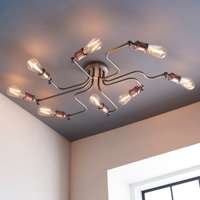 Endon 81610 Hal 8lt Semi flush Aged copper & aged pewter plate 8 x 10W LED E27 (Required) - westbasedirect.com