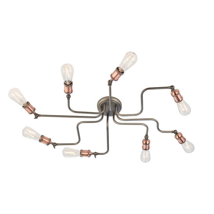 Endon 81610 Hal 8lt Semi flush Aged copper & aged pewter plate 8 x 10W LED E27 (Required) - westbasedirect.com