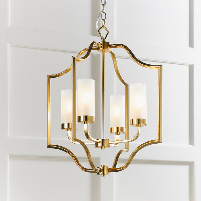 Endon 81914 Edrea 4lt Pendant Satin brass plate & frosted glass 4 x 6W LED E14 (Required) - westbasedirect.com