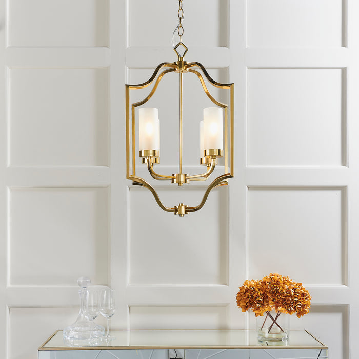Endon 81914 Edrea 4lt Pendant Satin brass plate & frosted glass 4 x 6W LED E14 (Required) - westbasedirect.com