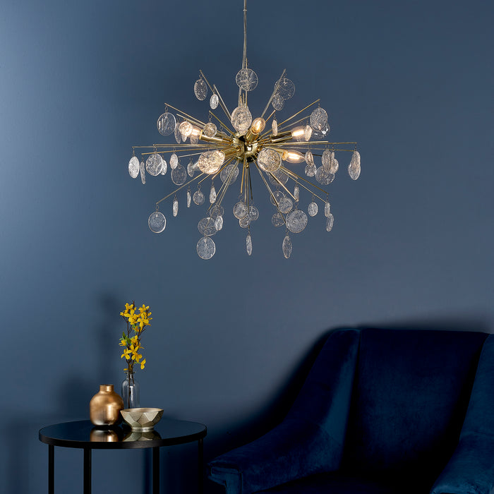 Endon 90294 Calla 8lt Pendant Gold effect plate & clear glass 8 x 6W LED E14 (Required) - westbasedirect.com
