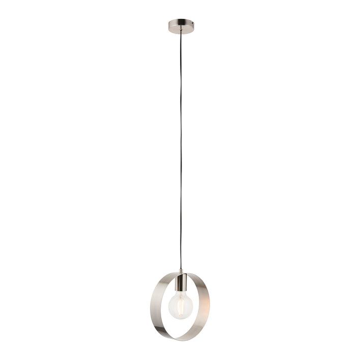 Endon 90454 Hoop 1lt Pendant Brushed nickel plate 40W E27 GLS (Required) - westbasedirect.com
