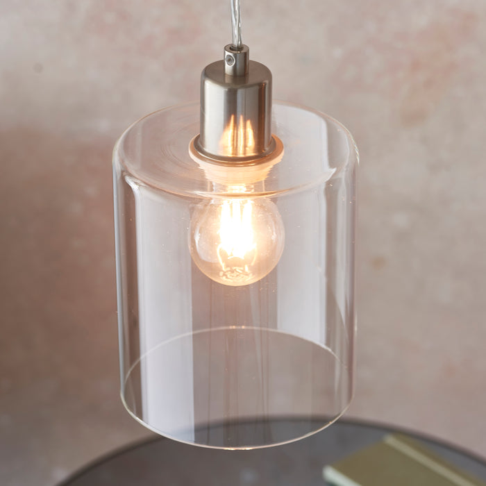 Endon 90563 Toledo 1lt Pendant Brushed nickel plate & clear glass 40W E27 GLS (Required) - westbasedirect.com