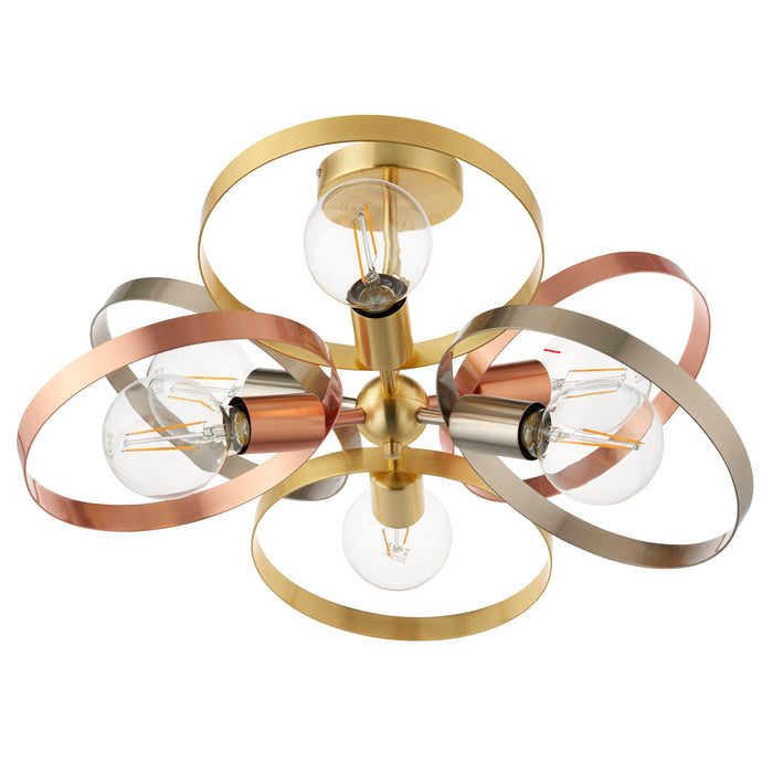 Endon 91935 Hoop 6lt Semi flush Brushed brass, nickel & copper plate 6 x 40W E27 GLS (Required) - westbasedirect.com
