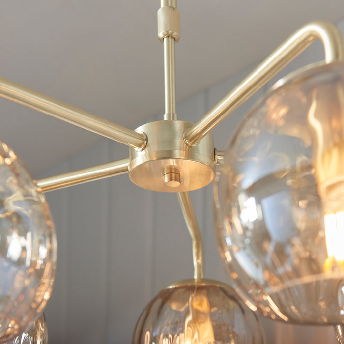 Endon 91969 Dimple 5lt Pendant Satin brass plate & champagne lustre glass 5 x 25W E14 golf (Required) - westbasedirect.com